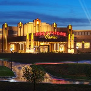 A nighttime image of the Rossford, Ohio Hollywood Casino lit up